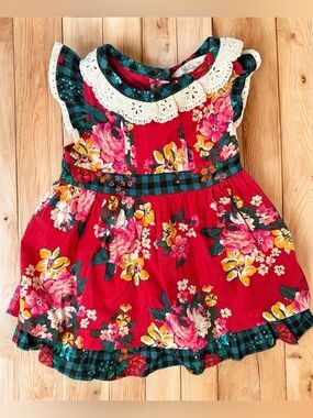 Matilda Jane Red Floral Baby Dress with Plaid Trim Holiday